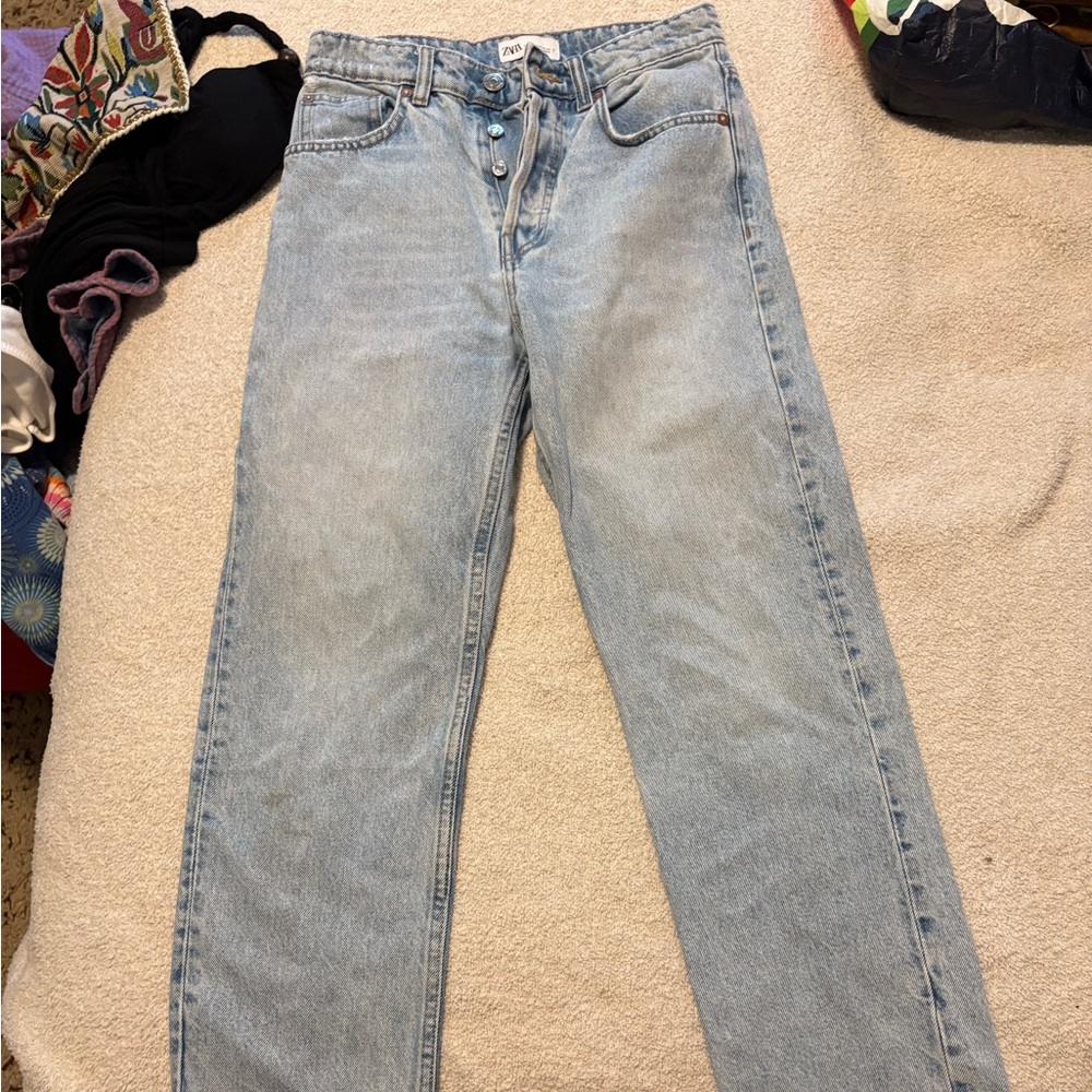 Zara Women's Straight Leg Jeans - Sky Blue